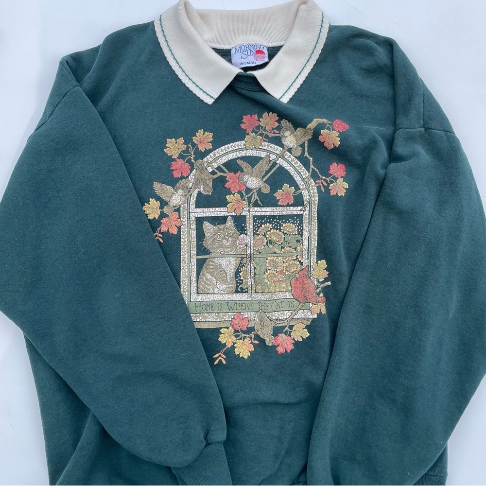 Vintage Morning Sun cat sweater with built in collar